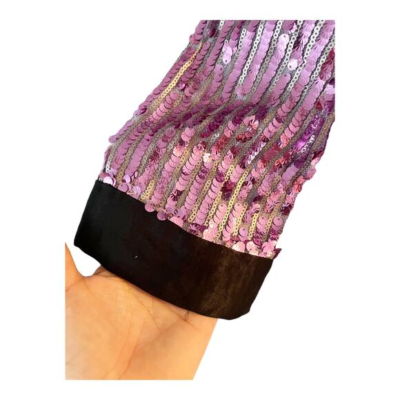 FREE PEOPLE Ella Duster Sequin Purple Combo Black Trim Jacket XS/S Oversized NWT - Picture 9 of 13